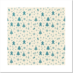 Blue And White Magical Christmas Pattern Posters and Art